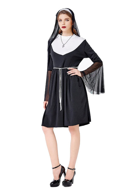 Adult Nun's Dress Hallowee Missionary Costume Women Sexy Religious Sister Costume Retro Priest Nun Cosplay Dress