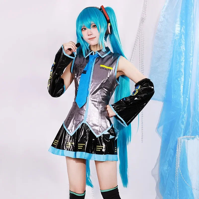 Women's Two-dimensional Girl JK Suit Complete Set Miku Cos Suit Miku Formula Suit Patent Leather Cosplay