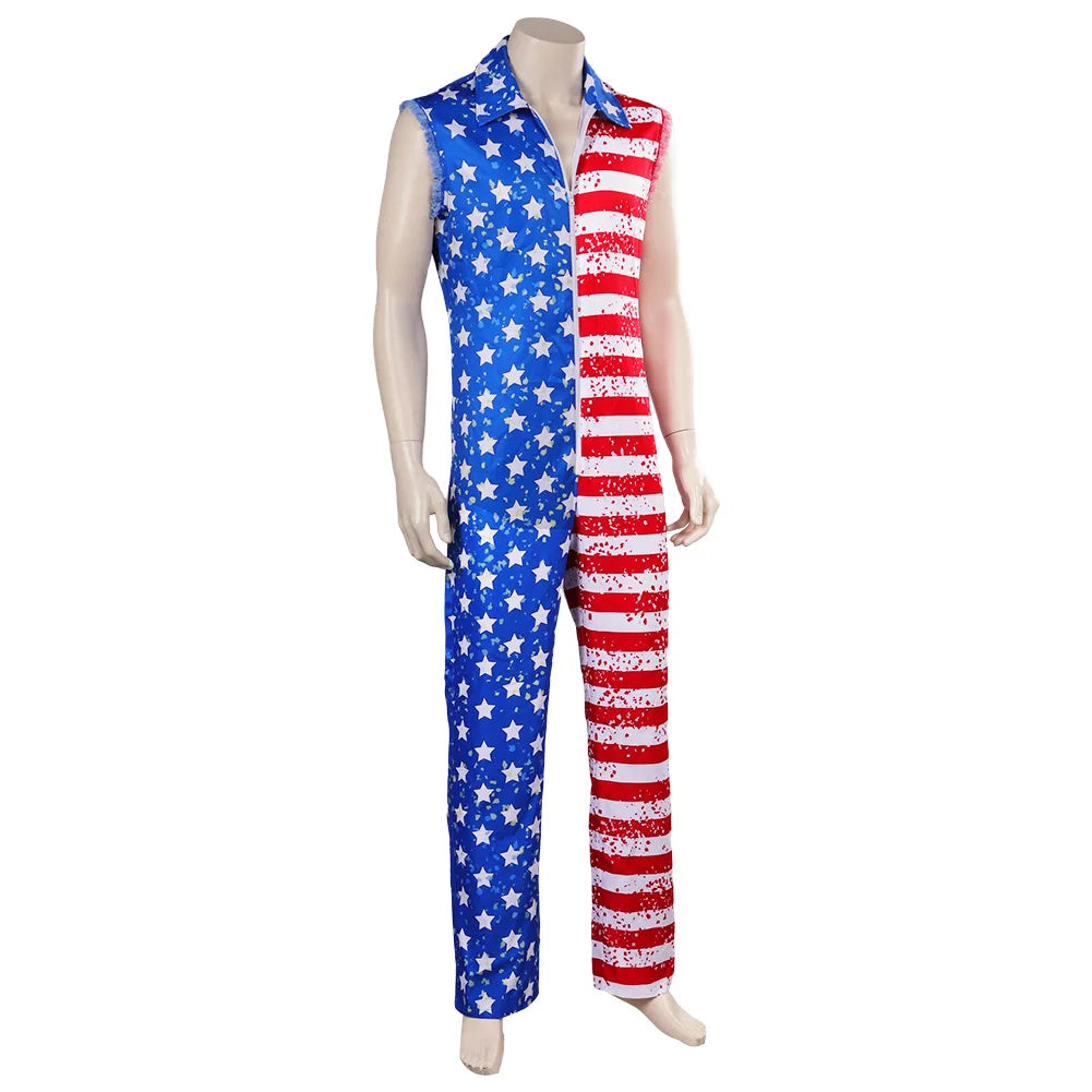 Star Stripes American Flag Jumpsuit with Headband Men's Halloween Cosplay Costume Party Outfit