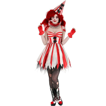 Red Scary Clown Halloween Costume Dress Women Cosplay Horror Clowns Stage Carnival Party Dress Up Masquerade Outfit Vestidos