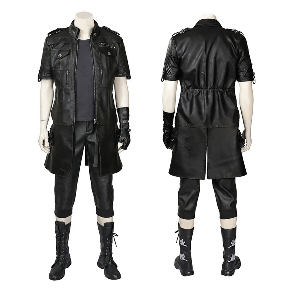 Black Leather Noctis Lucis Costumes Disguise Fantasy Lucis Cosplay Costume Adult Men Halloween Outfit for Man