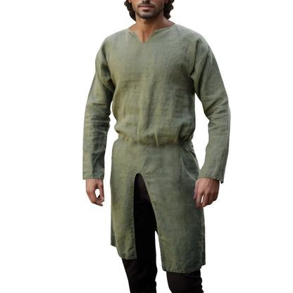 Medieval Renaissance Retro Linen Shirt Tops Tunic Male Long Robes Dress Vintage Jackets Knight Vikings Pirate Cosplay Costumes