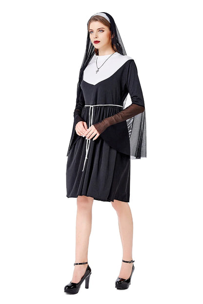 Adult Nun's Dress Hallowee Missionary Costume Women Sexy Religious Sister Costume Retro Priest Nun Cosplay Dress