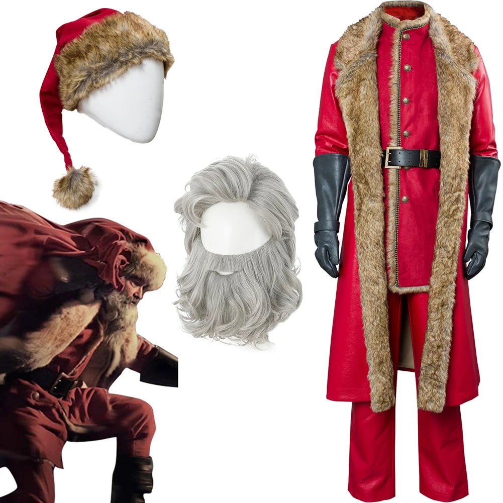 Santa Claus Cosplay Costume Wig Hat Movie Christmas Chronicles Fantasy Men Halloween Carnival Outfit For Disguise Male Role Play