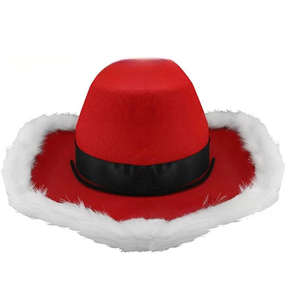 Santa Claus Cowboy Hat, White Raw Edge West Cowboy Hat, Feather Edge Christmas Cowboy Hat Santa Hat