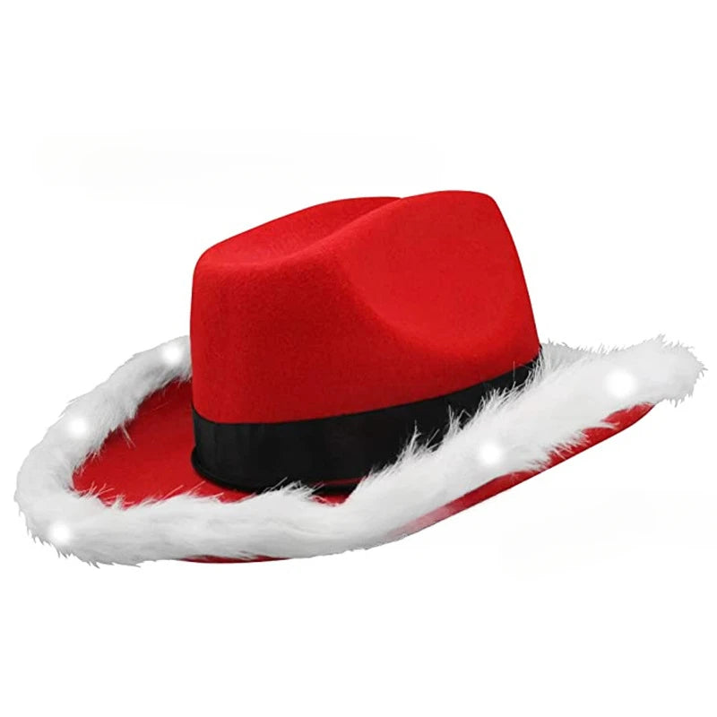 Santa Claus Cowboy Hat, White Raw Edge West Cowboy Hat, Feather Edge Christmas Cowboy Hat Santa Hat