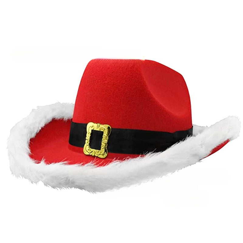 Santa Claus Cowboy Hat, White Raw Edge West Cowboy Hat, Feather Edge Christmas Cowboy Hat Santa Hat