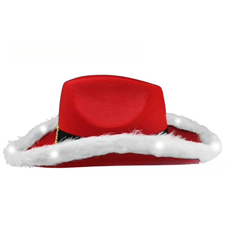 Santa Claus Cowboy Hat, White Raw Edge West Cowboy Hat, Feather Edge Christmas Cowboy Hat Santa Hat