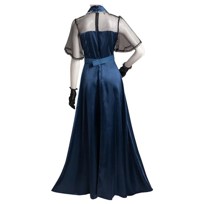 Anime Lenore Cosplay Costume Long Blue Dress with Sheer Sleeves for Halloween and Carnival