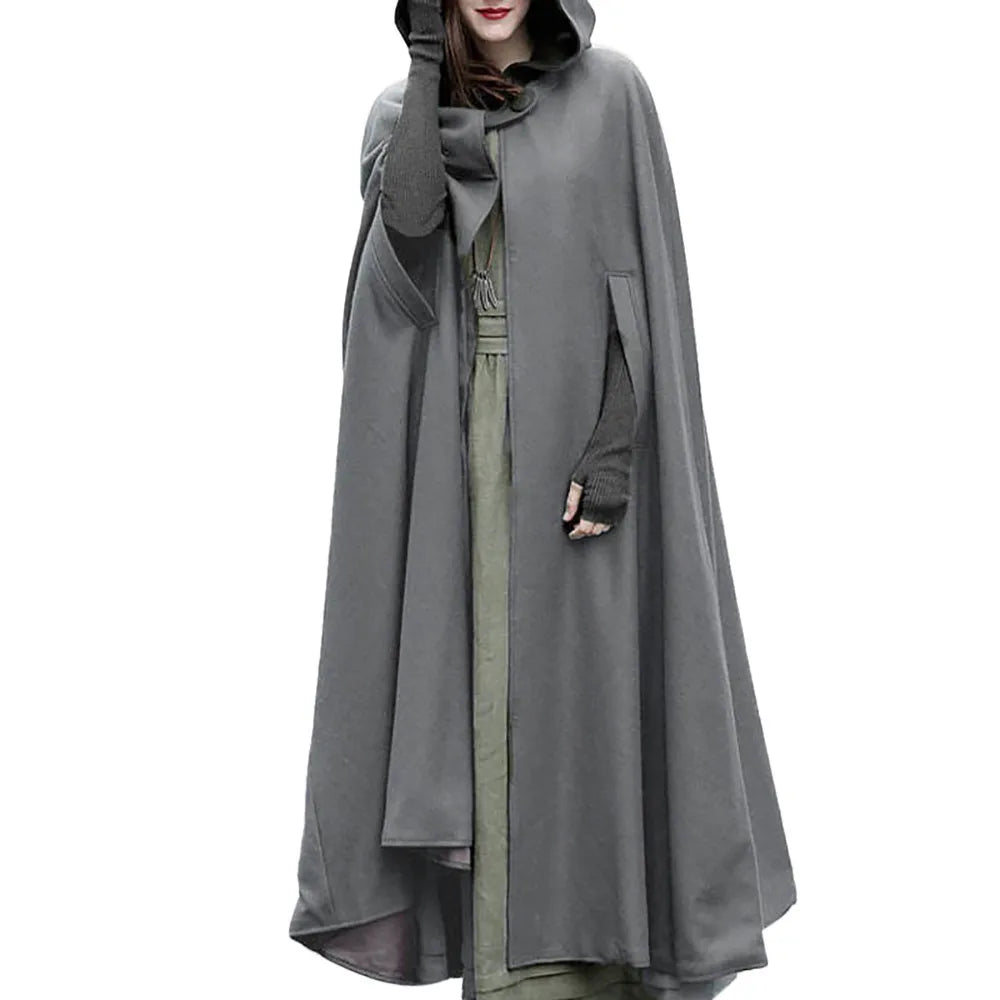 Winter Cloak Hooded Trench Coat Women Gothic Cape Women Trench Coat Open Front Cardigan Jacket Coat Cape Cloak Poncho Plus