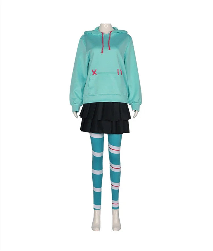 Anime Vanellope Cosplay Costume Hoodies Skirt Wig Uniform Suit Girl Women Halloween Performance Clothing