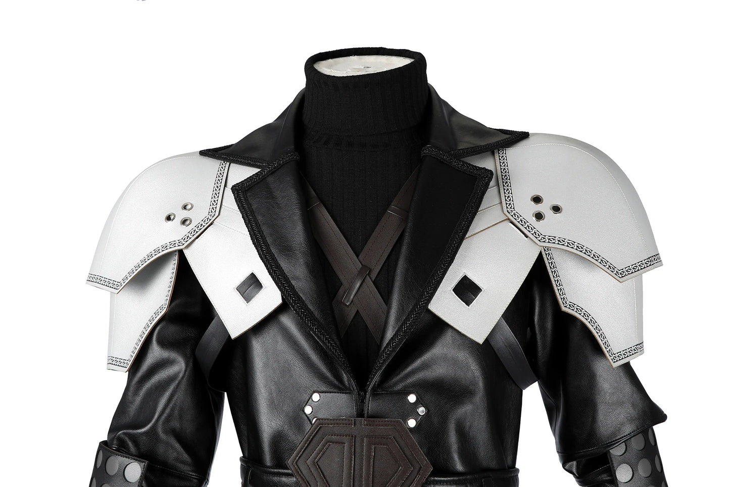 Teen Sephiroth Cosplay Costume Black Leather Fantasy Coat with Armor Accessories Custom Size Available