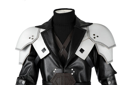 Teen Sephiroth Cosplay Costume Black Leather Fantasy Coat with Armor Accessories Custom Size Available