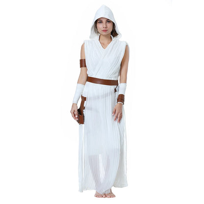 Rey Inspired White Jedi Battle Costume for Women Cosplay Roleplay Outfit