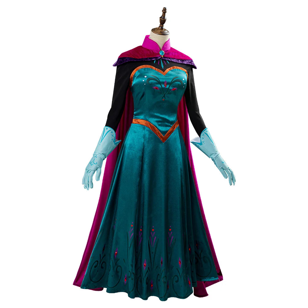 Cosplay Princess Dress Fantasy Clothing Movie Cartoon Princess Queen Halloween Disguise Outfits Glove Cloak Suit Gifts