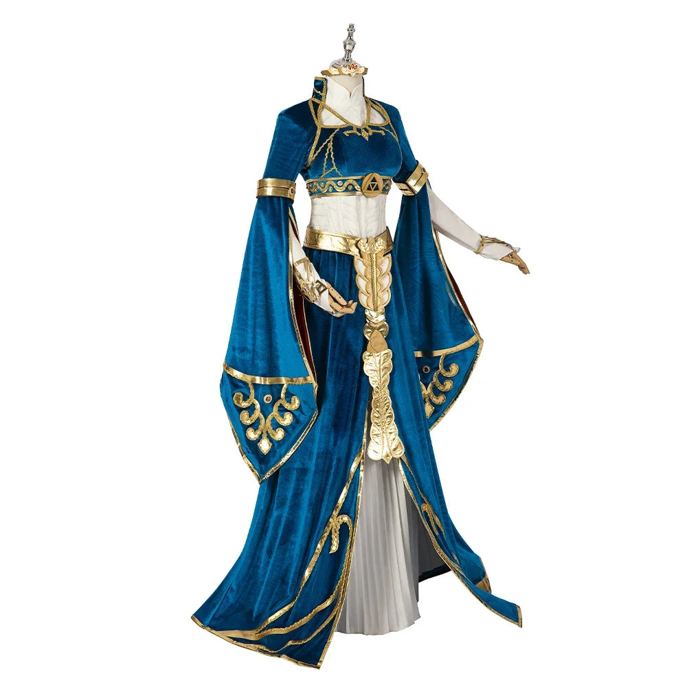 Blue Velvet Zelda Princess Cosplay Costume Dress with Top Skirt and Wig Custom Size Full Set