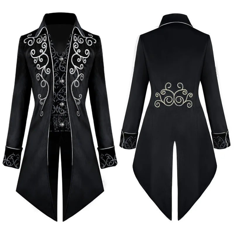 Retro Steampunk Gothic Embroidered Victorian Jacket Vintage Tailcoat Medieval Frock Coat Renaissance Costume For Men