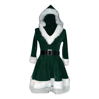 Christmas Children Clothes Girl Dress Cosplay Red Santa Claus Thicken Swing Hoodie Dress Costume Child Festivals Party Dresses