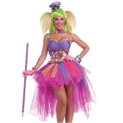 Halloween Classic Candy Color Circus Clown Fairy Cosplay Costume Carnival Party Casual Funny Quinn Honey Joke Dress