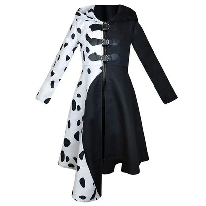 Women Evil Madame Cruella De Vil Cosplay Costume Gown Black White Hoodie Dress Gloves Suit Halloween Carnival Masquerade Clothes