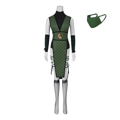 Reptile Mortal Kombat Cosplay Costumes Women Sexy Reptile Green Uniform Set with Face Covering Halloween Reptile Costume