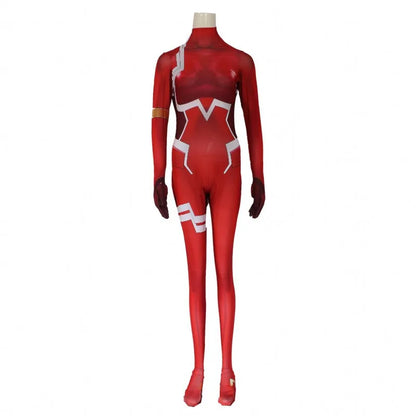 Women Sexy Zentai Suit Zero Two Cosplay Costume Bodysuit Darling in The Franxx 02 Role Play Jumpsuit Set Halloween Costumes