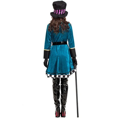 Adult Women Miss Mad Hatter Fancy Dress Halloween Gothic Deluxe Ladies Cosplay Fancy Dress with Hat Suit 40