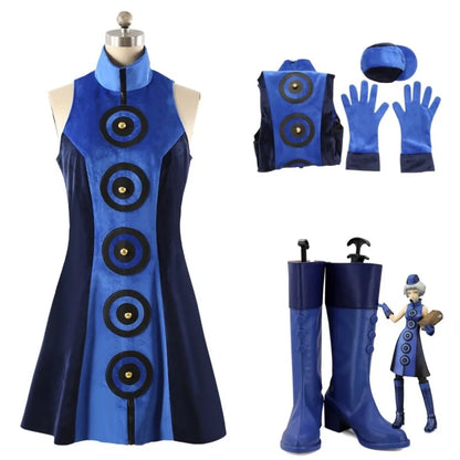 Disguise Persona 3 Cosplay Elizabeth Cosplay Costume Blue Dress Hat Gloves Shoes Halloween Cosmic Con Deguisement Custom Size