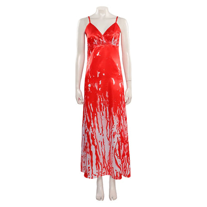 Horror Movie Carrie Fantasia White Cosplay Sexy Blood Printed Dress Costume Women Adult Fantasy Halloween Carnival Party Cloth