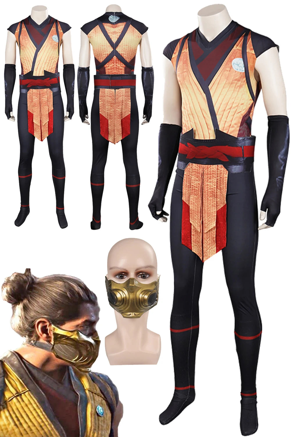 Scorpion Cosplay Fantasia Print Jumpsuit Mask Anime Game Mortal Kombat Costume Disguise Adult Men Halloween Carnival Party Cloth