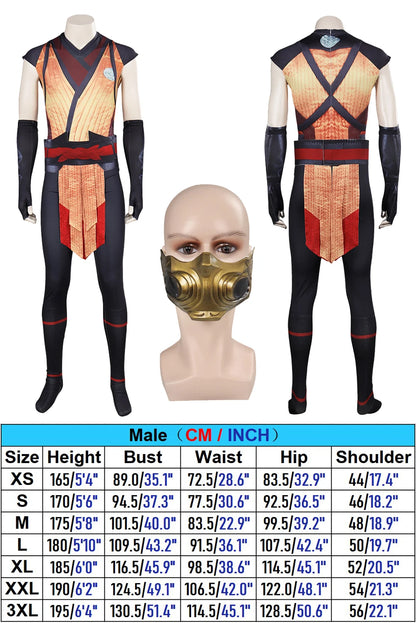 Scorpion Cosplay Fantasia Print Jumpsuit Mask Anime Game Mortal Kombat Costume Disguise Adult Men Halloween Carnival Party Cloth