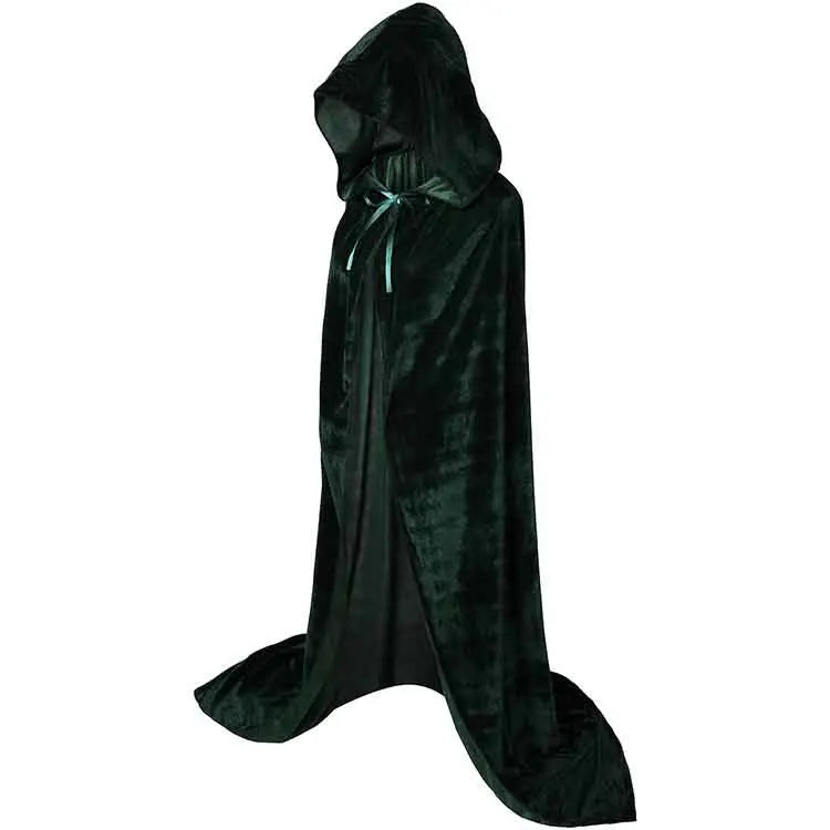 Medieval Black Hooded Cloak Adult Child Universal Gothic Velvet Cloak Jacket Halloween Stage Vampire Witch Wicca Cosplay Costume