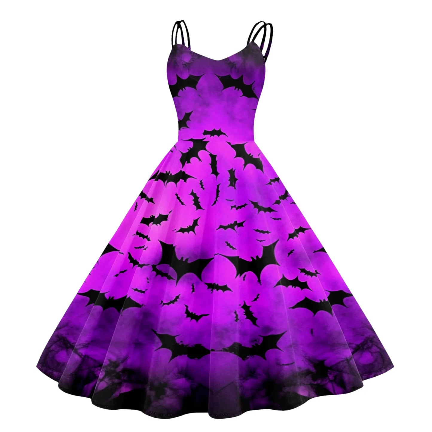 Vintage Swing Dress For Women Knee Length Halloween Print Sleeveless 1950s Housewife Evening Prom Dress Gothic Gown Vestidos