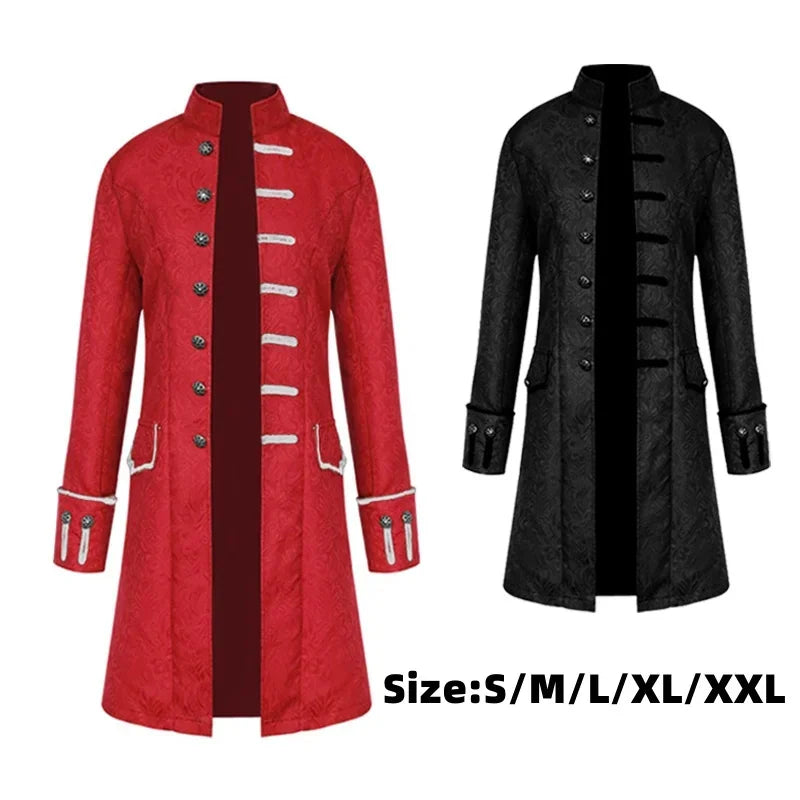 Men Steampunk Vintage Jacket Halloween Costume Retro Gothic Victorian Frock Coat Uniform