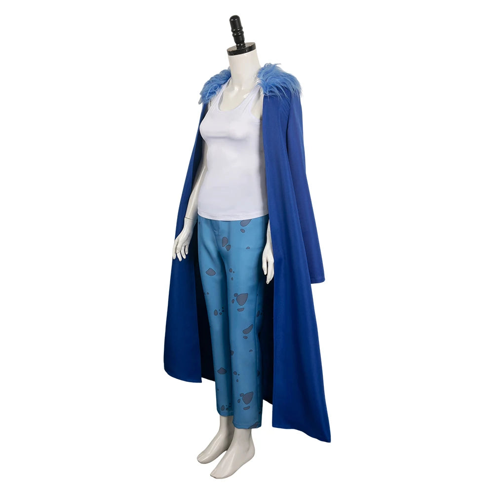 Female Law Cosplay Trafalgar Costume Top Pants Cloak Earrings Blue Suits Fantasy for Women Outfits Halloween Carnival Party Suit