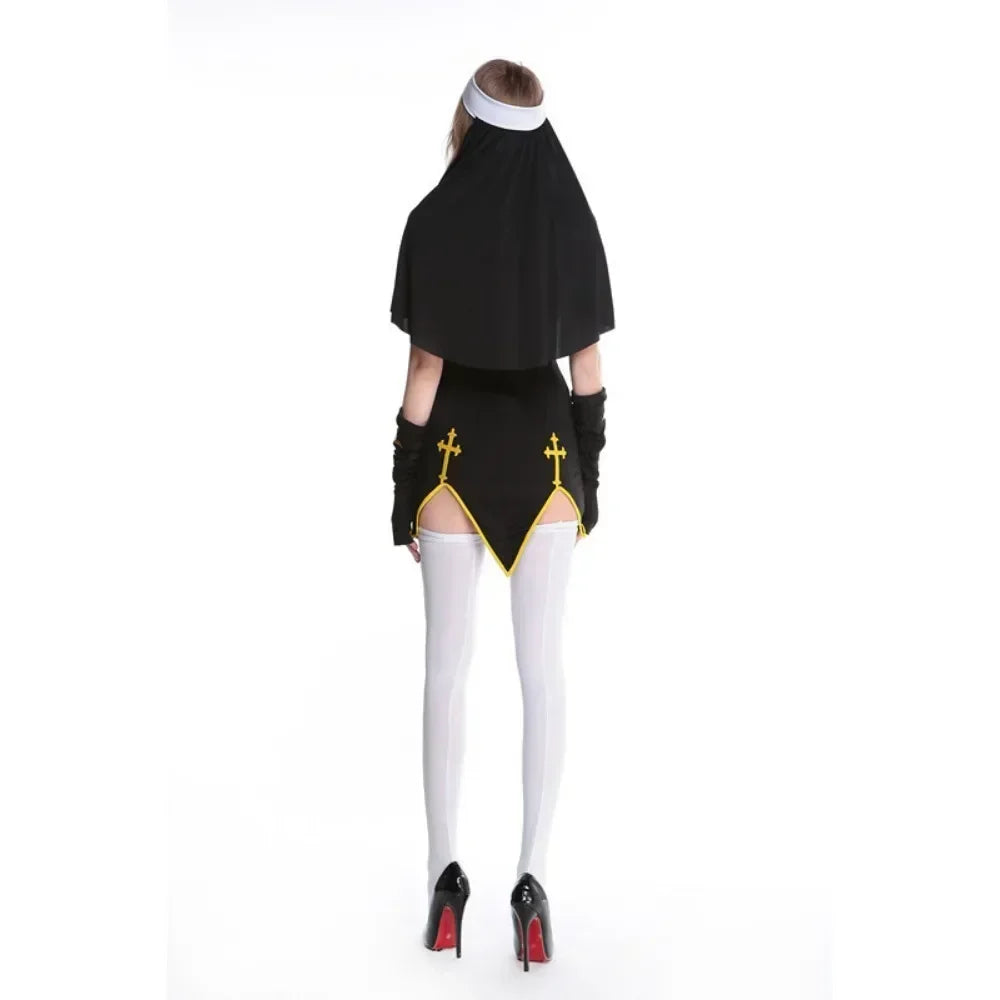 New Nun Dress Jumpsuits Gloves Stocking Women Cos Performance Costume Game Uniform Dress