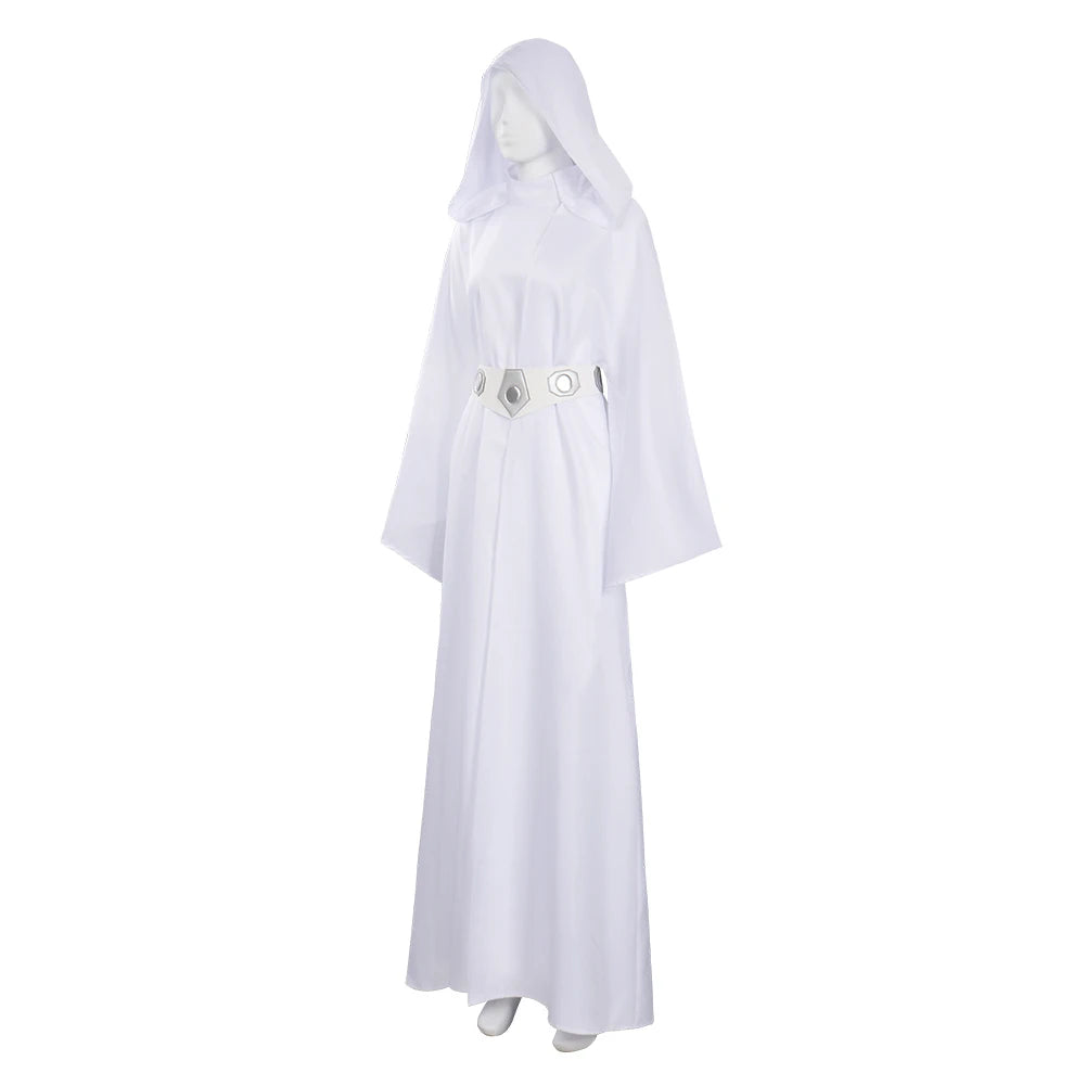 Women Girls Leia Cosplay Fantasy White Robe Movie Space Battle Costume Disguise Kids Adult Cosplay Roleplay Outfits