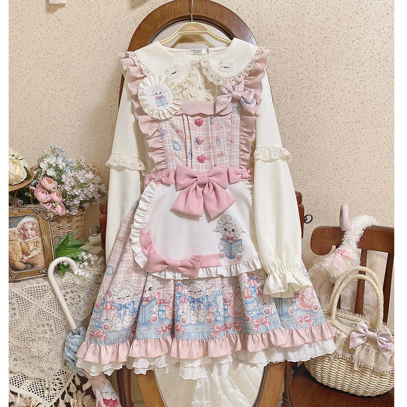 Japanese Cute Lolita Style Blouses Women Kawaii  Bear Ear Embroidery Peter Pan Collar Shirts Tops Sweet Puff Sleeve Blusas Mujer