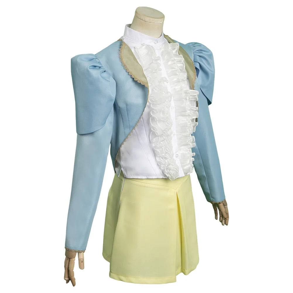 Bella Baxter Cosplay Costume Blue Jacket and Yellow Skirt Outfit for Adults Girls Roleplay Halloween Carnival