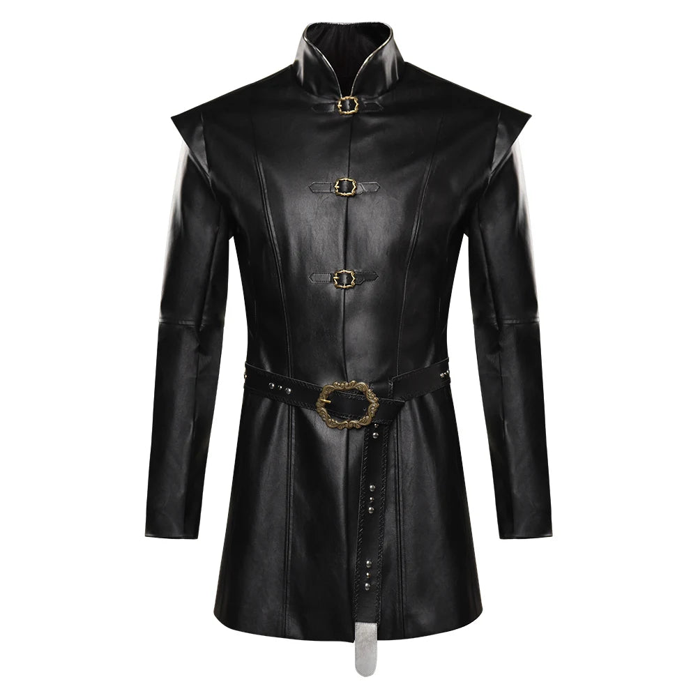 Aemond Black Leather Jacket Coat Fantasy Cosplay Costume for Men Role Play and Halloween