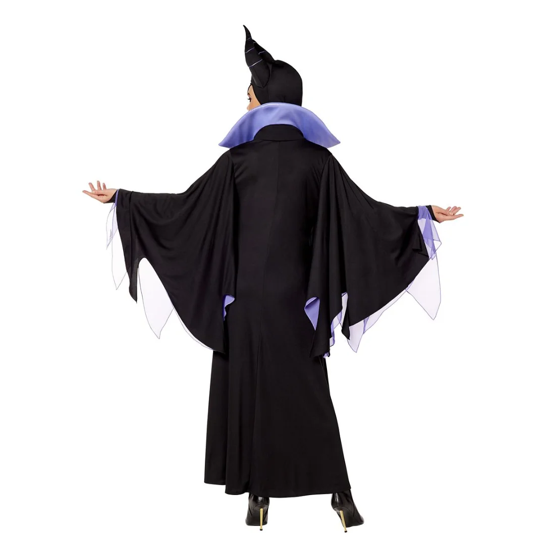 Witch Maleficent Sleeping Beauty Cosplay Costume Adult Women Hallowen Costumes Evil Black Dress Horn Hat Outfit Hat Helmet Hood