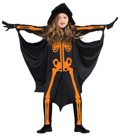 Halloween Cloak Bat Cape Costume Children Skeleton Ghost Girls Boys Carnival Party Stage Performance Scary Costume Props Gifts