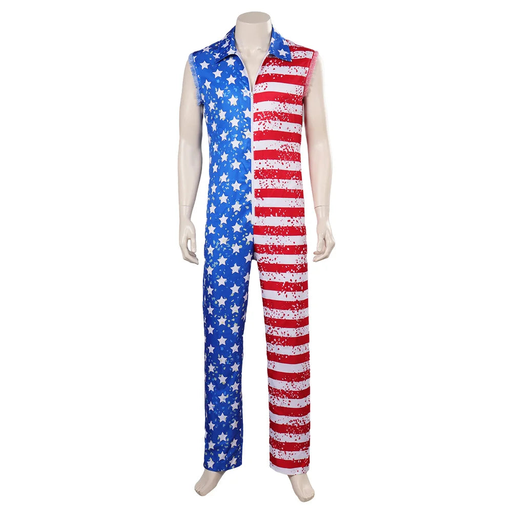 Star Stripes American Flag Jumpsuit with Headband Men's Halloween Cosplay Costume Party Outfit