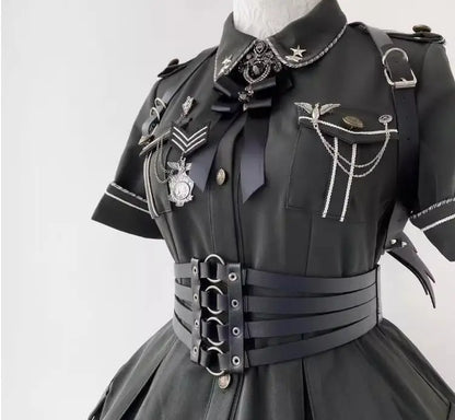 Military Lolita Dress Women Black Summer Gothic Include Badge