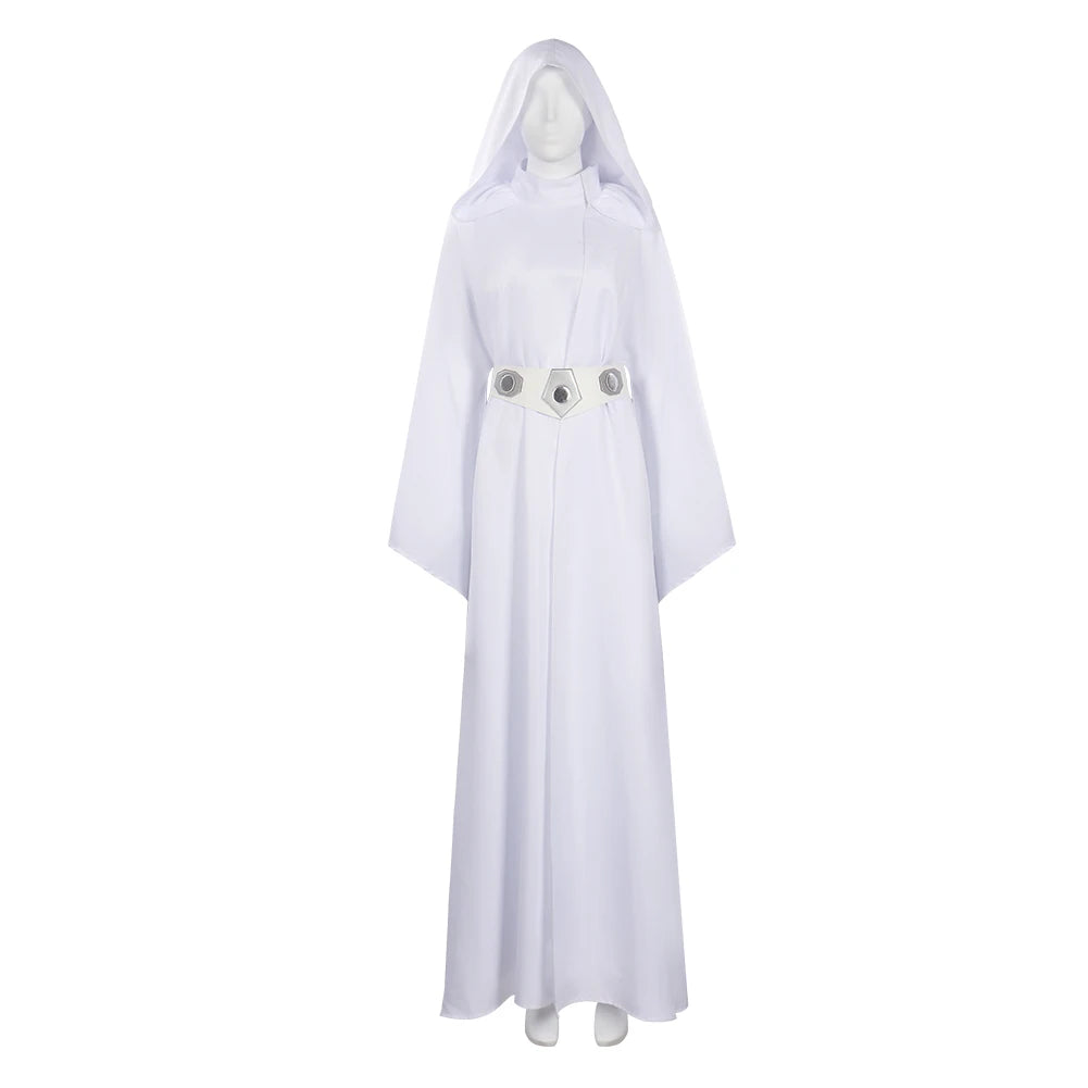 Women Girls Leia Cosplay Fantasy White Robe Movie Space Battle Costume Disguise Kids Adult Cosplay Roleplay Outfits