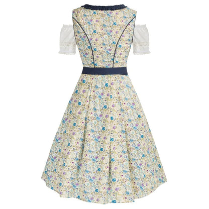 3pcs Set Tops+Cotton Dress+Apron Women German Bavarian Oktoberfest Costumes Ladies Vintage Beer Festival Floral Printing Dress