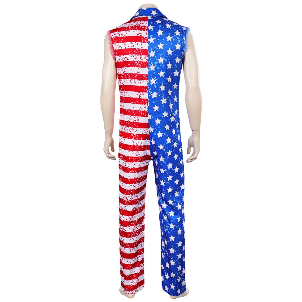 Star Stripes American Flag Jumpsuit with Headband Men's Halloween Cosplay Costume Party Outfit