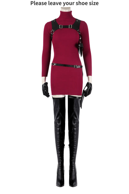 Ada Wong Cosplay Costume Remake Dress Outfit with Accessories for Women Halloween