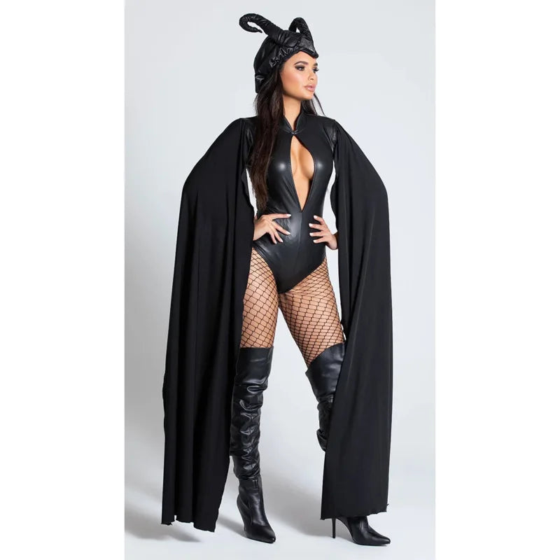 Sexy Female Witch Devil Vampire Cosplay Uniforms Black Bodysuit Halloween Costumes for Women