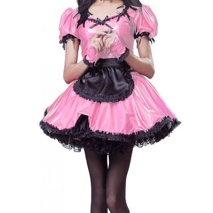 Sexy Sissy Cute Lolita Dresses French Maid Dress Metallic Puff Sleeve Lockable Maids Uniform Anime Cosplay Stage Exotic Costume